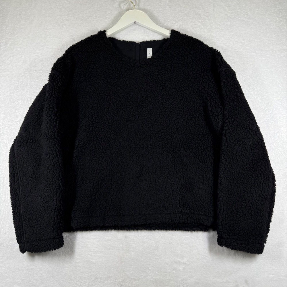 Lululemon Wool-Blend Sherpa Fleece Pullover Black Crew Neck Back Zip Size 12